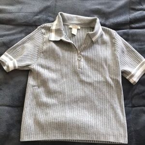 Grey polo zip crop top